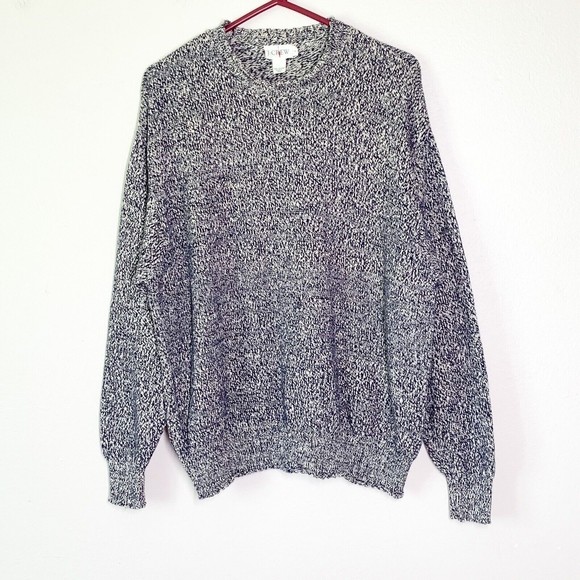 J. Crew Vtg 90s Cotton Roll Crew Neck Sweater L Navy Blue White Speckle India - Picture 1 of 7